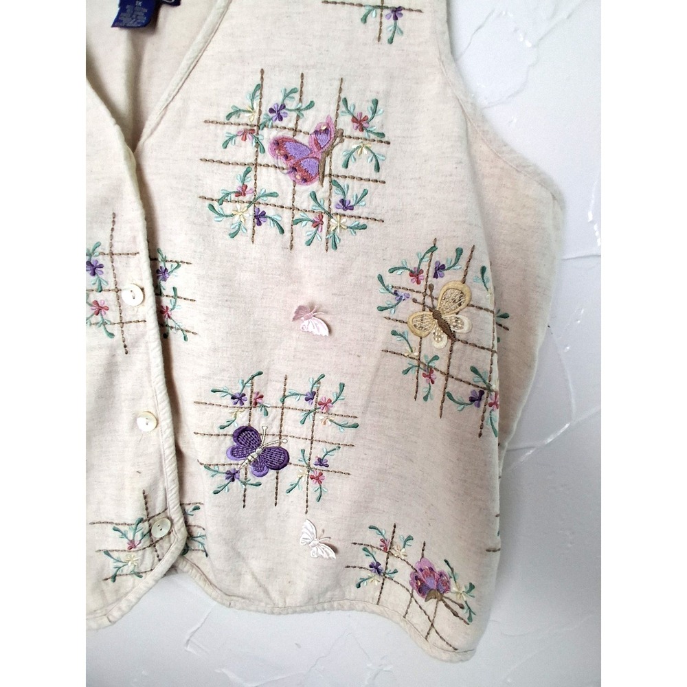 Willow Ridge Vintage Vest Embroidered Flowers And Butterflies Size 1X Cottage - Picture 7 of 8